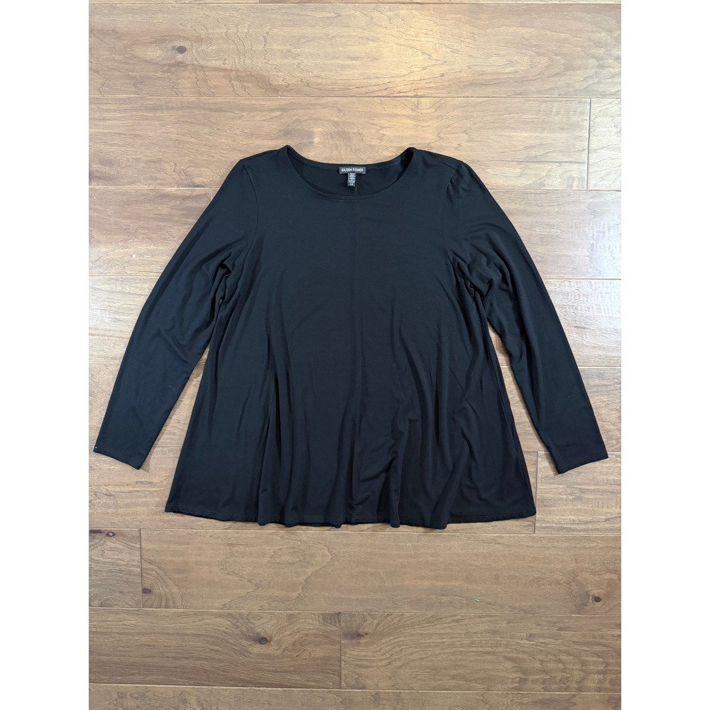 Eileen Fisher Womens Black Long Sleeve Viscose Jersey A-Line Tunic Top Large L/G